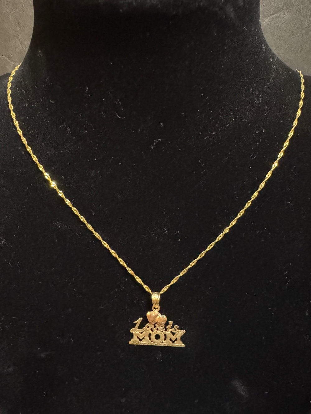 Vintage 14K Yellow & Rose Gold “ Love is Mom" Pendant Necklace w/14kt Chain 3g